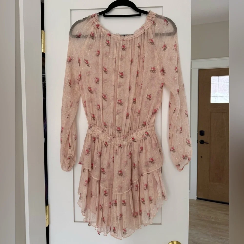 LoveShackFancy Popover Mini Dress in Vintage Rose Pink Gold Floral - Picture 7 of 7